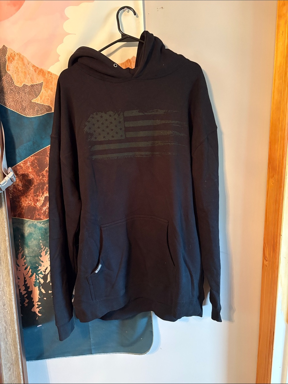 Men's Black Hooded Sweatshirt with Subtle Flag Motif